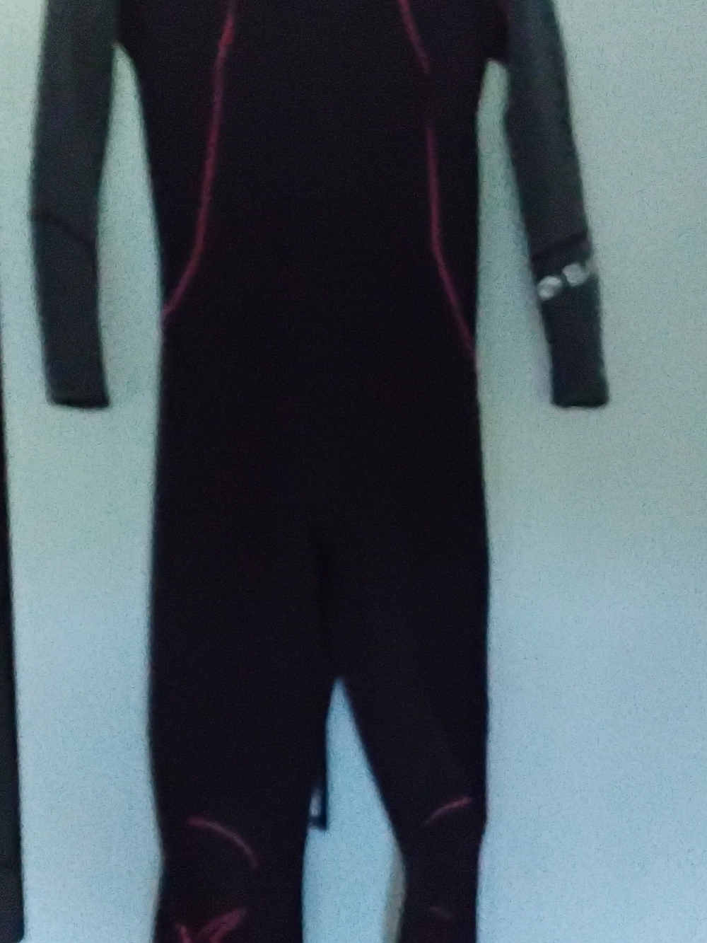 Long-Sleeve Women's Swim Bodysuit in Black with Pink Trim